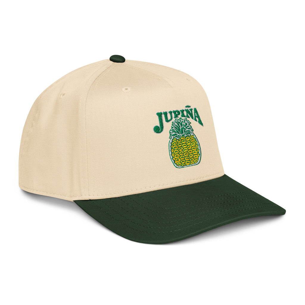 Jupina Baseball Cap in dark green with a natural crown, angled front-right view
