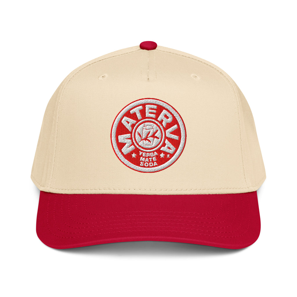 Materva Baseball Cap in red with a natural crown, front view