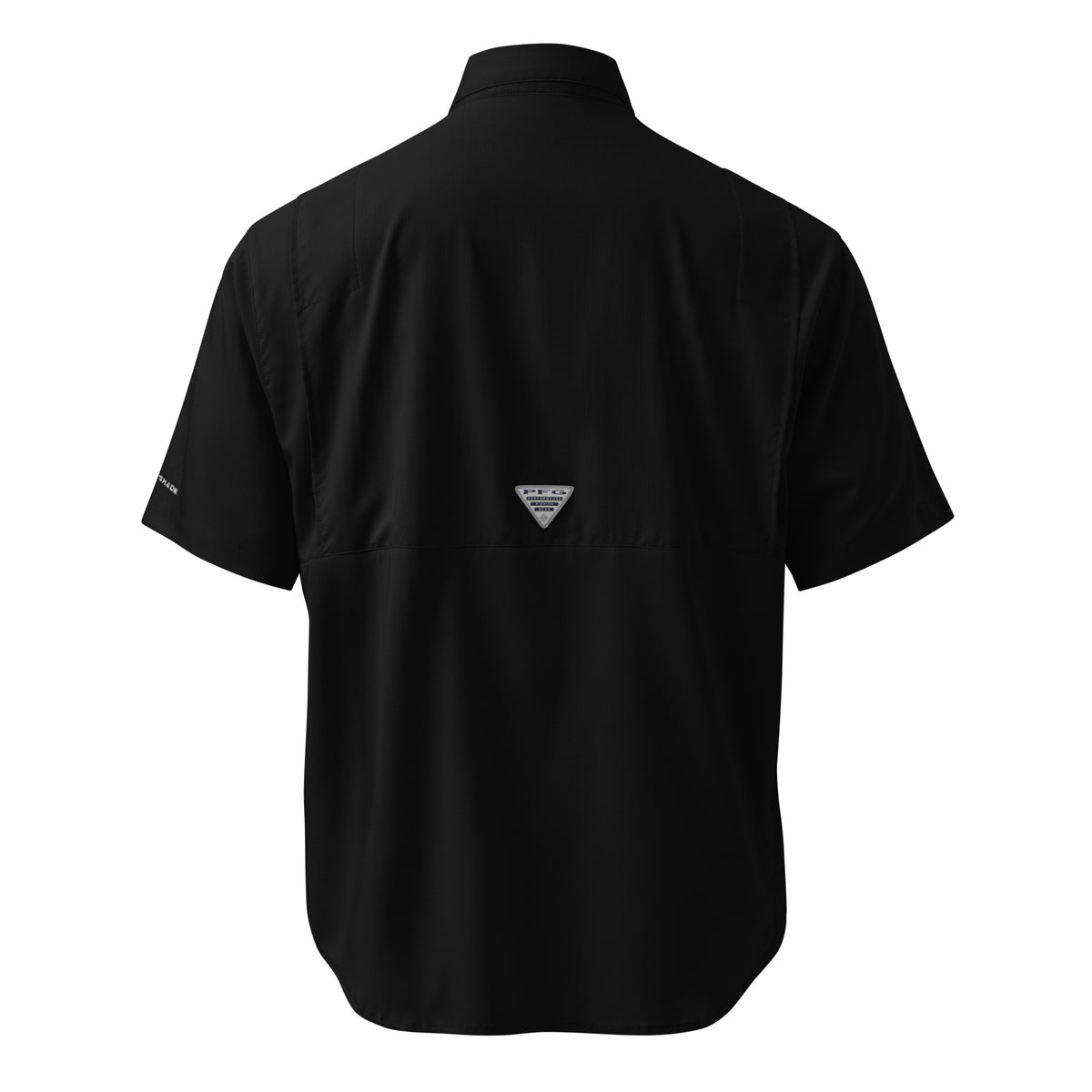 Materva Columbia short sleeve button shirt in black, back view
