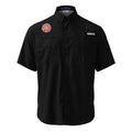 Materva Columbia short sleeve button shirt in black, front view