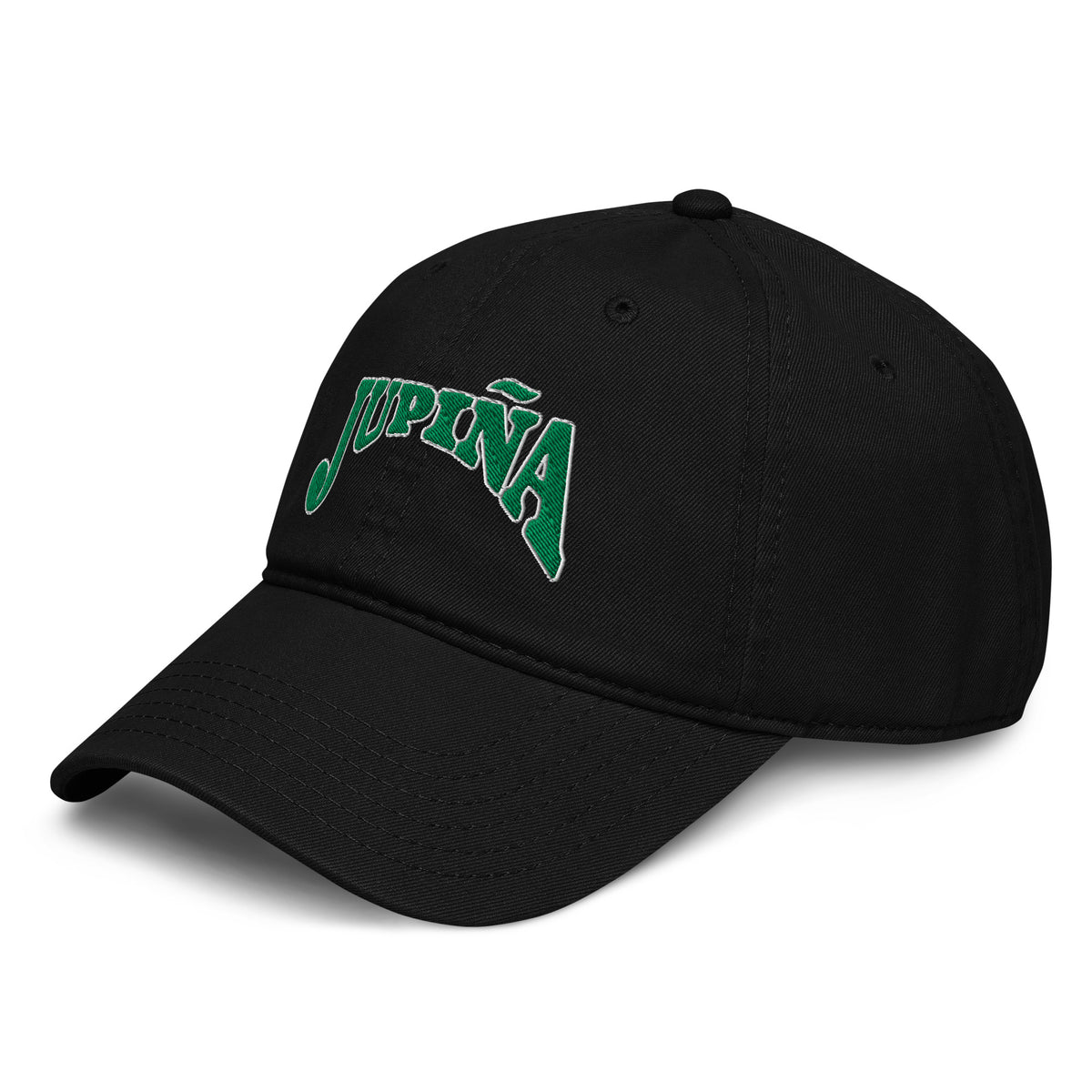 Jupina garment washed baseball cap in black, angled front-left view