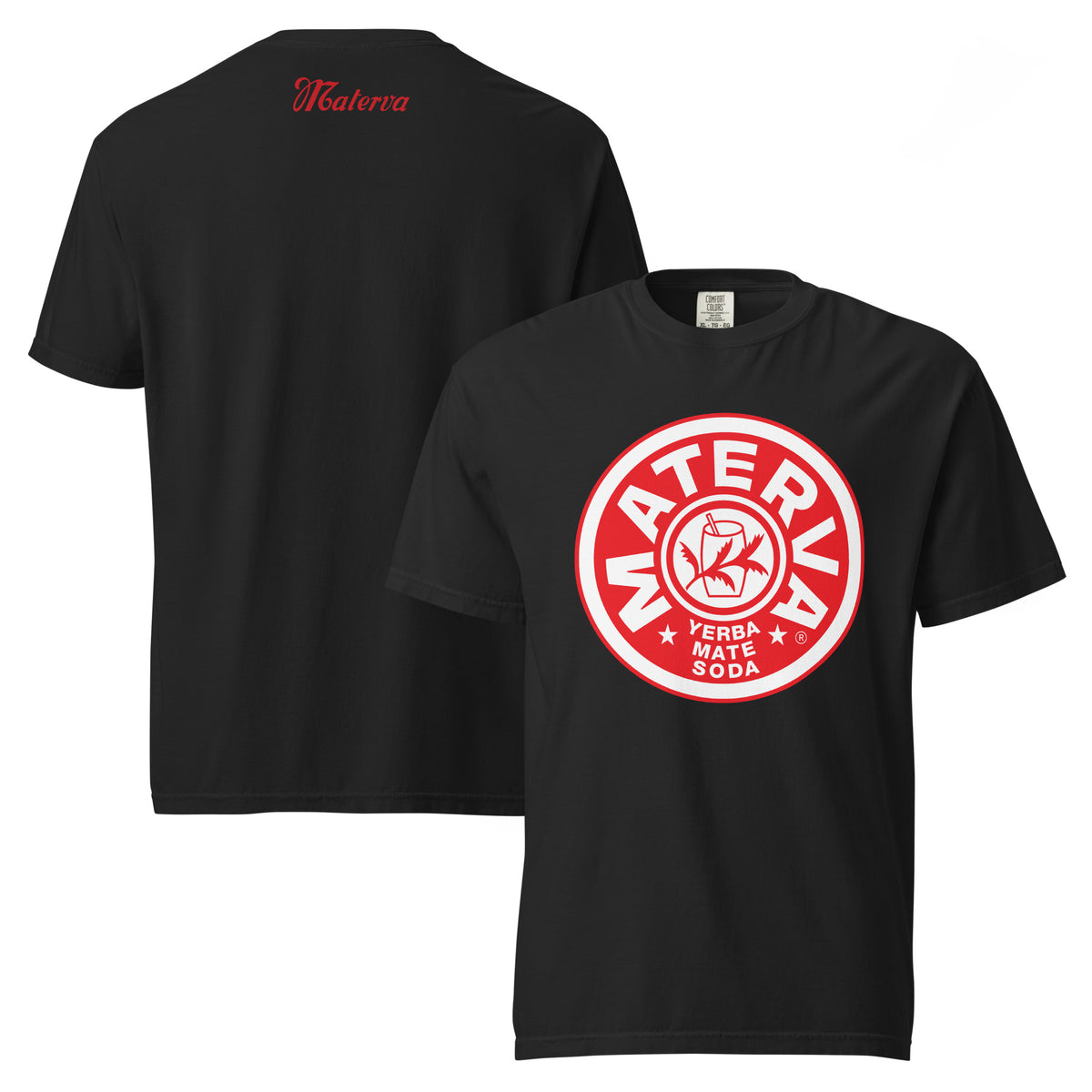 Front Logo garment-dyed heavyweight t-shirt in black, shown front and back