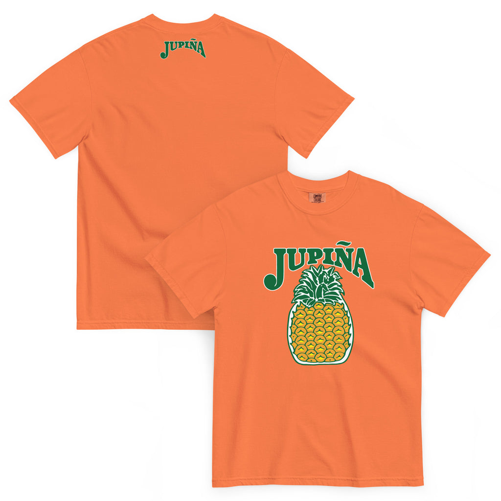 Jupina Front Logo Tee in burnt orange, shown front and back