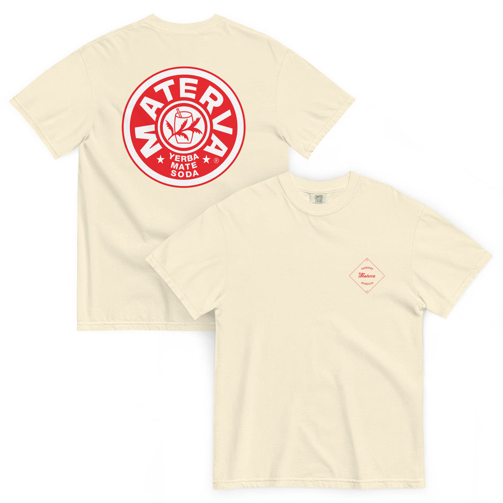 Throwback Bottle Logo Tee in ivory, shown front and back