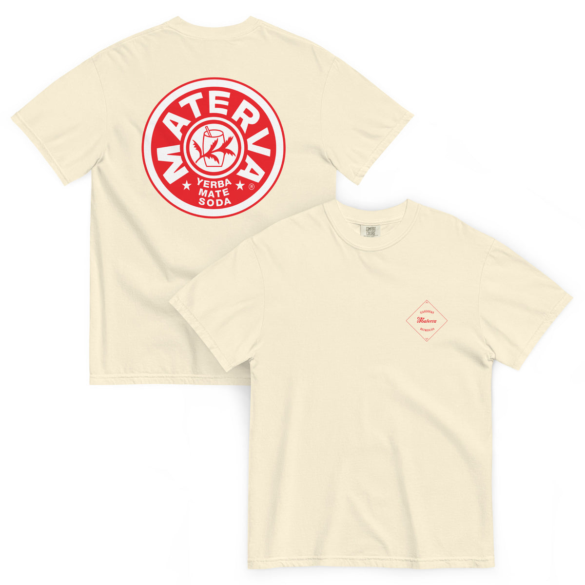 Throwback Bottle Logo Tee in ivory, shown front and back
