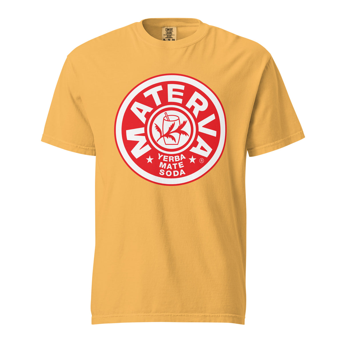 Front Logo garment-dyed heavyweight t-shirt in mustard, front view