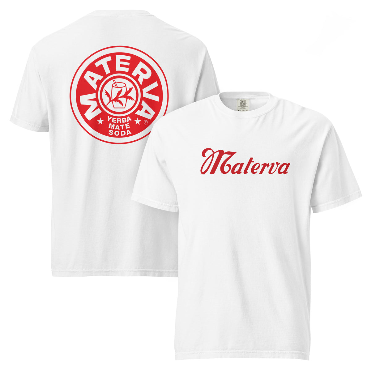 Vintage Materva Logo Tee in white, shown front and back
