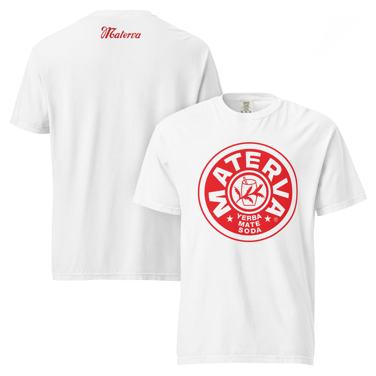 Front Logo garment-dyed heavyweight t-shirt in white, shown front and back