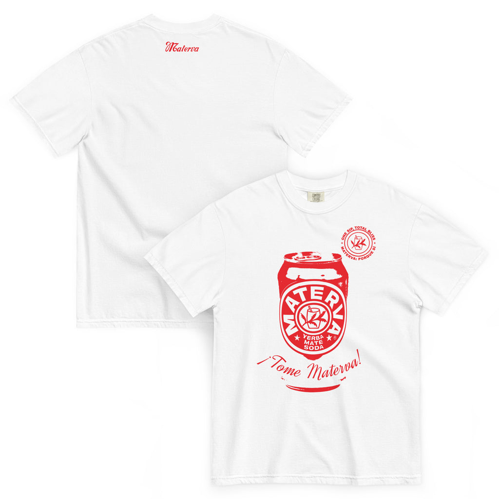Materva Can Tee in white, shown front and back